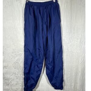 VTG Nike Track Pants Large Navy Blue Flannel Lined Jogger Zip Ankle Pockets FLAW